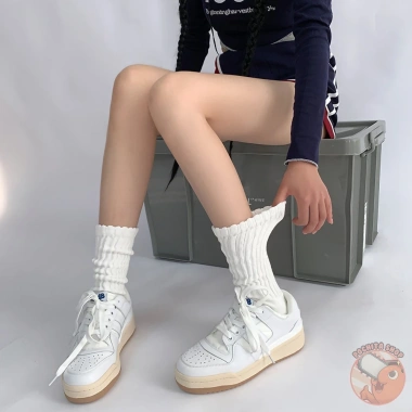 Tất Cổ Cao Nữ, Vớ Lửng Bắp Chân Dệt Kim Cotton Polyester Kẻ Sọc Nhật Bản Hàn Quốc - 25.900₫ 5