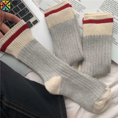 Tất cotton dày cổ điển mùa thu đông sọc tương phản cho nam nữ - Giá ưu đãi 36.583 5