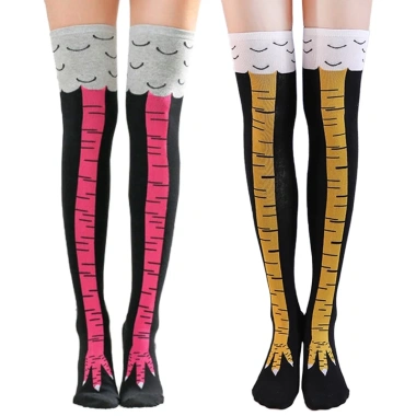 Tất dài nữ họa tiết gà hài hước 3D in cotton, chân gà siêu dễ thương trên đầu gối