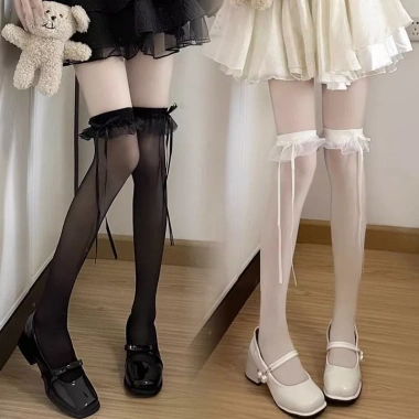 Tất đùi mỏng viền ren nơ dây dài - Lolita Nhật Bản quyến rũ, sang chảnh 26.900₫