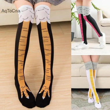 Tất Gà Chân Nữ Dài Đầu Gối Hoạt Hình Ngộ Nghĩnh Cotton 3D In Đùi Cao HGVN - 51k 3