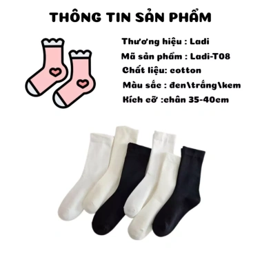 Tất nữ cổ cao Ladi OFFICIAL STORE cotton 3 màu Đen Trắng Kem, giá 7.990₫ 2