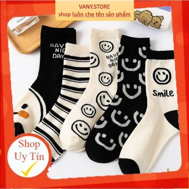 Tất Nữ Cô Cao Phong Hàn Quốc Mặt Cười Cute Đen Trắng TA30 Giá Ưu Đãi 12.000