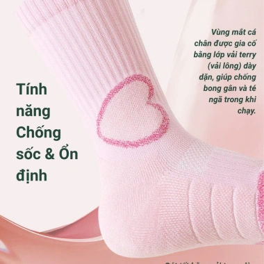 Tất Thể Thao Nữ Cổ Lửng Heartbeat – Vớ Chạy Bộ & Gym Cổ Cao, Kháng Khuẩn, Thoáng Khí, Co Giãn Êm Ái - Lady In Motion