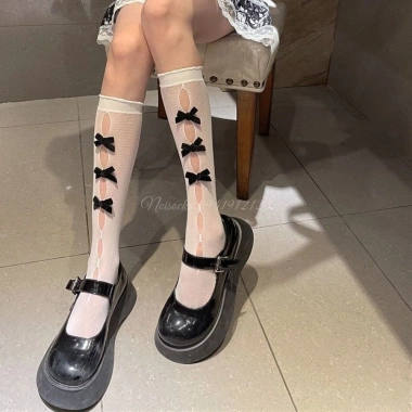 Tất vớ bắp chân ren lưới đính nơ dọc phong cách Lolita - thoáng mát, cá tính, cosplay gợi cảm cho nữ - 39.520 VND