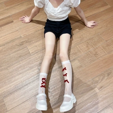 Tất vớ bắp chân ren lưới đính nơ dọc phong cách Lolita - thoáng mát, cá tính, cosplay gợi cảm cho nữ - 39.520 VND