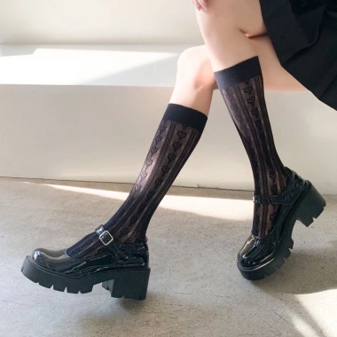 Tất vớ cổ cao lolita ren họa tiết trái tim nữ JK Cosplay TG13 giảm giá 24.000₫