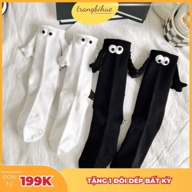 Tất vớ cổ cao nắm tay nam châm Đen trắng unisex - Thoáng mát, TRANGBIHUE