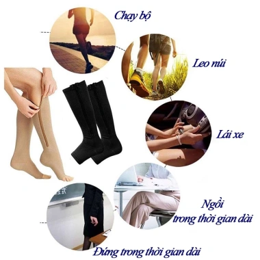 Tất vớ nén giãn tĩnh mạch TV34 dây kéo dài dưới gối, hở ngón chân giảm giá 20%