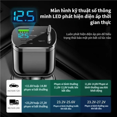 Tẩu Sạc Nhanh Ô Tô 120W 4-in-1 USB‑C cho Samsung & Huawei - Giá 140.000₫