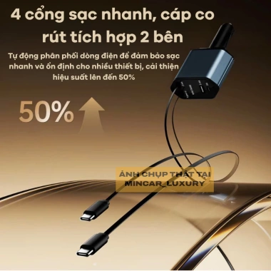 Tẩu Sạc Nhanh Ô Tô 120W 5IN1 USB Type‑C – Kèm 2 Dây Rút Gọn & Búa Phá Kính, Giá Ưu Đãi 206.050₫ 5