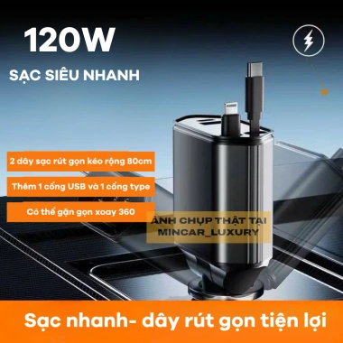 Tẩu Sạc Nhanh Ô Tô 120W 5IN1 USB Type‑C – Kèm 2 Dây Rút Gọn & Búa Phá Kính, Giá Ưu Đãi 206.050₫ 7
