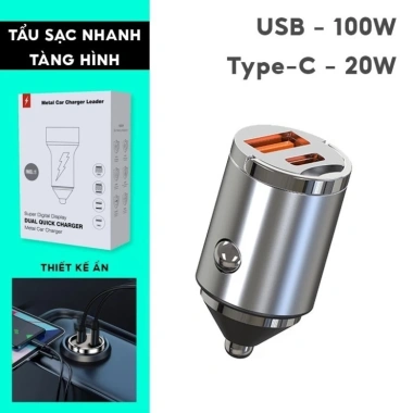 Tẩu sạc nhanh ô tô Tàng hình 100W – Thiết kế chìm, hỗ trợ sạc sạch nhanh, bảo hành 12 tháng – 169.000₫ 3 Tẩu sạc nhanh ô tô Tàng hình 100W – Thiết kế chìm, hỗ trợ sạc sạch nhanh, bảo hành 12 tháng – 169.000₫ 3