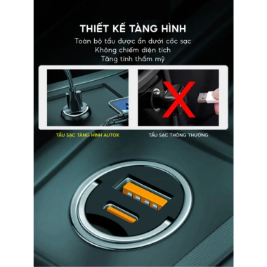Tẩu sạc nhanh ô tô Tàng hình 100W – Thiết kế chìm, hỗ trợ sạc sạch nhanh, bảo hành 12 tháng – 169.000₫ 4 Tẩu sạc nhanh ô tô Tàng hình 100W – Thiết kế chìm, hỗ trợ sạc sạch nhanh, bảo hành 12 tháng – 169.000₫ 4