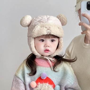 TAWJOG Bé Bịt Tai Beanie Ấm Áp Lông Cừu Chống Gió Mùa Đông - Mũ Bảo Vệ Tai Đáng Yêu