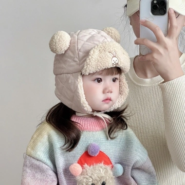TAWJOG Bé Bịt Tai Beanie Ấm Áp Lông Cừu Chống Gió Mùa Đông - Mũ Bảo Vệ Tai Đáng Yêu