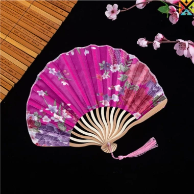 Tay Cầm Quạt Lụa Tre Gấp - Quạt phong cách Trung Hoa, trang trí tiệc cưới, quà tặng độc đáo 7
