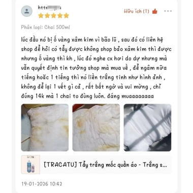 Tẩy trắng mốc quần áo Tracatu - Trắng sạch như mới, chỉ 11.500₫, giảm giá siêu sốc