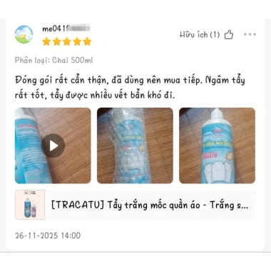 Tẩy trắng mốc quần áo Tracatu - Trắng sạch như mới, chỉ 11.500₫, giảm giá siêu sốc