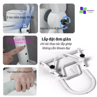 Tay vịn bồn cầu xoay 90 độ hiện đại, tiết kiệm không gian, lắp đặt nhanh không khoan - Giá 2.99 triệu 5