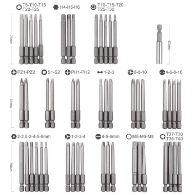 TAYO Bộ mũi vặn vít 6.35mm 50 chi tiết - Đầu hoa thị, 2 & 4 cạnh, giá 72.750 VND 5