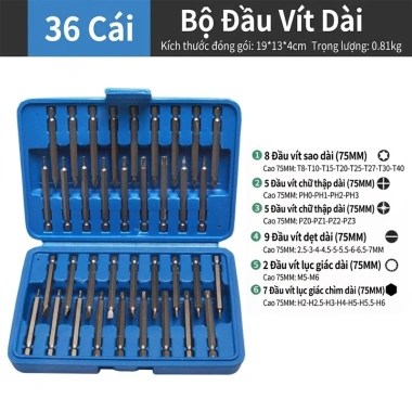 TAYO Bộ mũi vặn vít 6.35mm 50 chi tiết - Đầu hoa thị, 2 & 4 cạnh, giá 72.750 VND 8