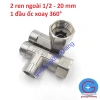 Tê chia nước bồn cầu 2 ren ốc xoay inox - Giá 27.000 VND, tê cầu, tê chia cầu 2