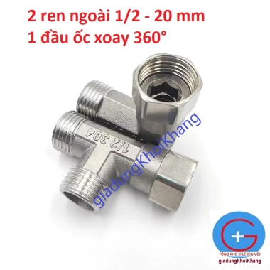 Tê chia nước bồn cầu 2 ren ốc xoay inox - Giá 27.000 VND, tê cầu, tê chia cầu 2