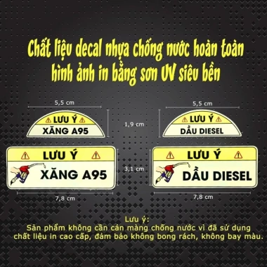 Tem bảo vệ động cơ xe ngăn đổ nhầm xăng A95 và dầu Diesel an toàn chịu nhiệt 9