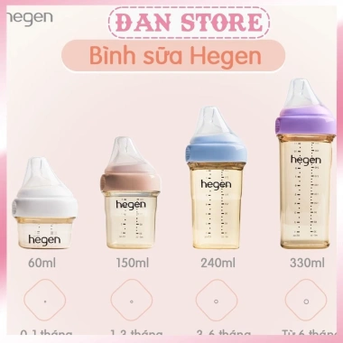 Tem Công Ty Bình Sữa Hegen 150-330ml - Màu Hồng Xanh Tím - An toàn, Giá 540k