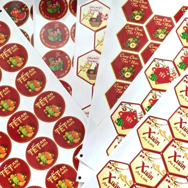 Tem dán hộp quà Tết - Sticker Tết đa dạng dưa hấu, bánh chưng, nhãn mứt, hạt, giá 19.500₫