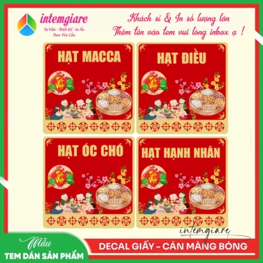 Tem Dán Mứt Tết Đa Dạng: Dừa, Macca, Điều, Hạnh Nhân – Giá 18.000 VNĐ