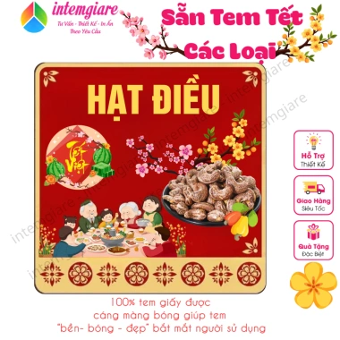 Tem Dán Mứt Tết Decal - Mứt Dừa, Hạt Macca, Hạt Điều, Hạt Hạnh Nhân, Giá 19.000