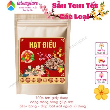 Tem Dán Mứt Tết Decal - Mứt Dừa, Hạt Macca, Hạt Điều, Hạt Hạnh Nhân, Giá 19.000