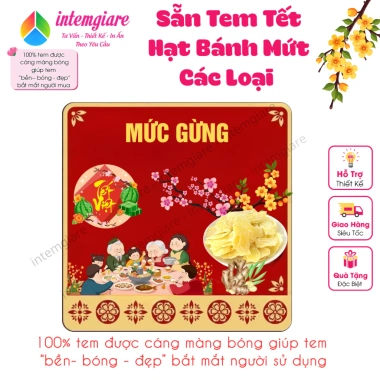 Tem Dán Mứt Tết Decal - Mứt Dừa, Hạt Macca, Hạt Điều, Hạt Hạnh Nhân, Giá 19.000