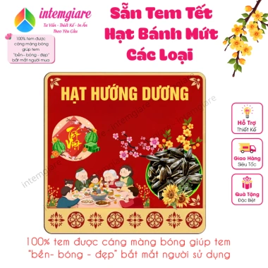 Tem Dán Mứt Tết Decal - Mứt Dừa, Hạt Macca, Hạt Điều, Hạt Hạnh Nhân, Giá 19.000