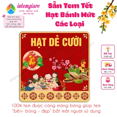 Tem Dán Mứt Tết Decal - Mứt Dừa, Hạt Macca, Hạt Điều, Hạt Hạnh Nhân, Giá 19.000