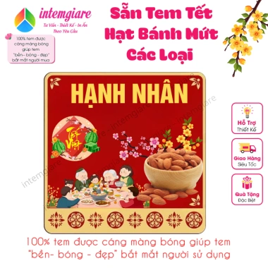 Tem Dán Mứt Tết Decal - Mứt Dừa, Hạt Macca, Hạt Điều, Hạt Hạnh Nhân, Giá 19.000