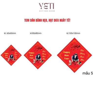 Tem dán ngày Tết decal tự dính - Vuông, thoi, dán bánh kẹo, hoa quả, hạt dưa - 25.000 VND 4