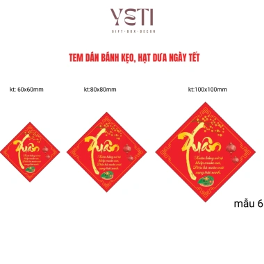 Tem dán ngày Tết decal tự dính - Vuông, thoi, dán bánh kẹo, hoa quả, hạt dưa - 25.000 VND 5