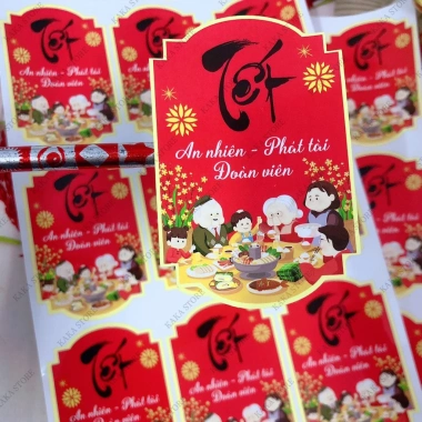 Tem Dán Tết An Nhiên Phát Tài Đoàn Viên - Decal Decor Cho Giỏ Quà, Hộp Bánh Kẹo, Mứt - 20.900 VND