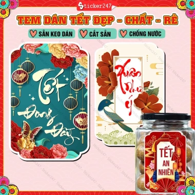 Tem Dán Tết Chống Nước Cắt Sẵn - Đong Đầy, An Nhiên, Xuân Như Ý - 22.500₫