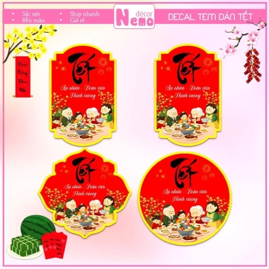 Tem Dán Tết Decor Hộp Quà, Giỏ Quà, Hộp Bánh – Nhãn An Nhiên Đoàn Viên Thịnh Vượng, Chống Nước, Giá 19.900₫