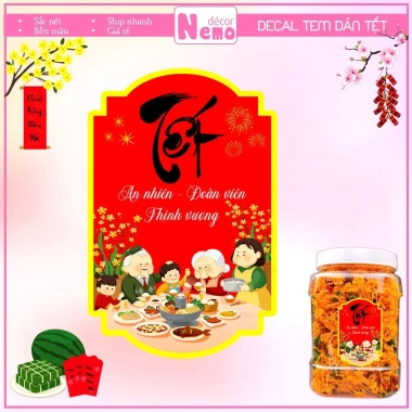 Tem Dán Tết Decor Hộp Quà, Giỏ Quà, Hộp Bánh – Nhãn An Nhiên Đoàn Viên Thịnh Vượng, Chống Nước, Giá 19.900₫