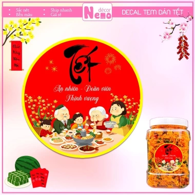 Tem Dán Tết Decor Hộp Quà, Giỏ Quà, Hộp Bánh – Nhãn An Nhiên Đoàn Viên Thịnh Vượng, Chống Nước, Giá 19.900₫