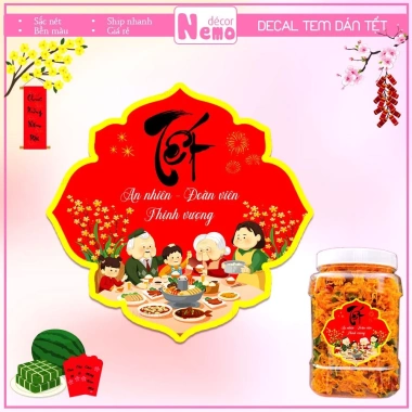 Tem Dán Tết Decor Hộp Quà, Giỏ Quà, Hộp Bánh – Nhãn An Nhiên Đoàn Viên Thịnh Vượng, Chống Nước, Giá 19.900₫