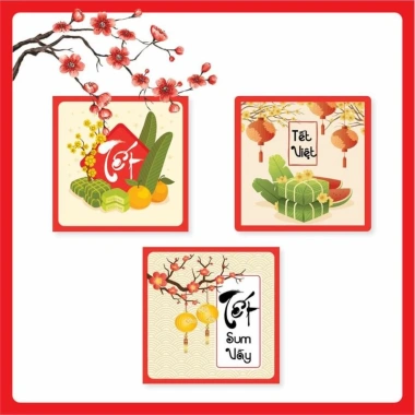 Tem dán Tết Việt Sum Vầy - Bộ 100 miếng, Giá chỉ 29.000₫ giảm từ 35.380₫