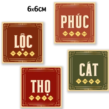 Tem dán Tết vuông 6x6cm 4 mẫu trộn Phúc Lộc Thọ Cát - Trang trí quà tặng giá 22.000 VND