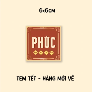 Tem dán Tết vuông 6x6cm 4 mẫu trộn Phúc Lộc Thọ Cát - Trang trí quà tặng giá 22.000 VND