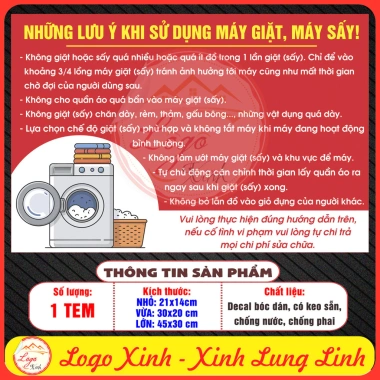 Tem Decal Bóc Dán Keo Sẵn Chống Nước Chống Phai - Lưu Ý Máy Giặt Sấy 16.000 VND 7